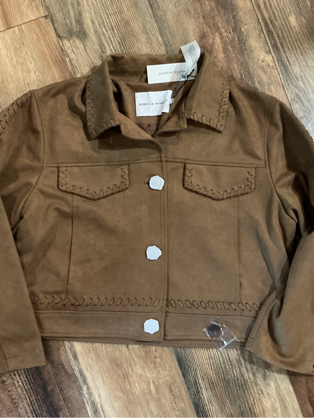 Rebecca Minkoff Girls' Brown Whipstitch Suede-Style Jacket
